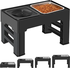 Elevated Dog Bowls,2-in-1 Dog Stainless Steel Bowls 4 Adjustable Heights - Picture 1 of 11