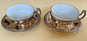 STERLING SILVER SET OF 2 TEA CUPS & GILDING & BAVARIA PORCELAIN SIGNED BUXEDA - Bild 1 von 11