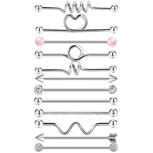 12PCS Industrial Barbell Cartilage Earring Body Piercing Jewelry 38mm 14G Bar - Picture 1 of 12