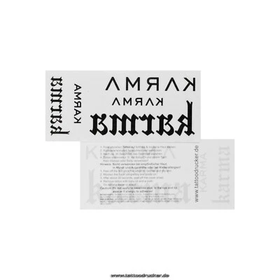 TATTOODRUCKER.DE 2 x Karma Tattoo Card - 5 Letterings in Black - Temporary Body Tattoo (2)