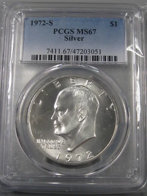 BU GEM 1972-S Dollaro Eisenhower Argento PCGS MS67. #32 - Immagine 1 di 4