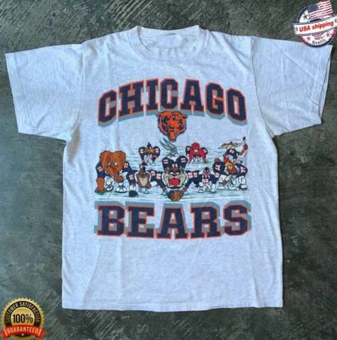 Vintage NFL Chicago Bears Funny Cartoon T Shirt Funny Ash Cotton Tee Gift Men Cover