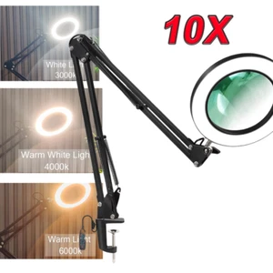 Lupe mit Licht und Ständer 10X Lupenleucht Dimmbare LED Schreibtischlampe 2-in-1 - Bild 1 von 17