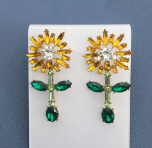Aretes de girasol con estrás de cristal verde amarillo para mujer - Imagen 1 de 4