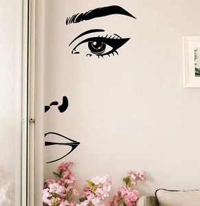 Half Face Woman Wall Decal Girl Face Home Decor Beauty Salon Vinyl Sticker Art - Picture 1 of 10