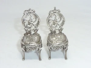 Victorian Pair Sterling Silver miniature Chairs Edwin Thompson Bryant c1897 - Picture 1 of 11