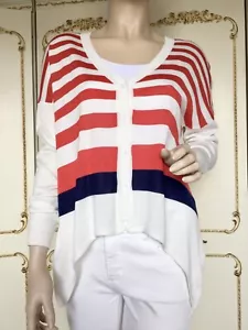 TOLLE M/L Damen Elfenbein/Rot/Marine Streifen Oversize Cardigan Top Neu mit Etikett UVP £69 - Bild 1 von 11