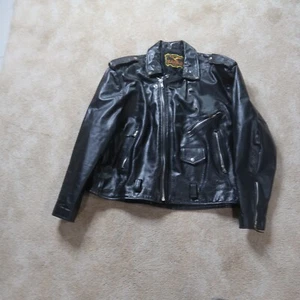 Abrigo de moto de cuero Eagle vintage para hombre 58 negro chaqueta de bombardero forrada - Imagen 1 de 13