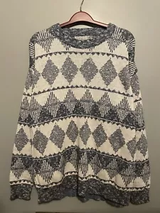 VINTAGE JJ Cochran Sweater Mens Large Gray Geometric Grandpa USA 90s (D305) - Picture 1 of 5