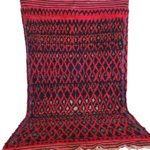 Handmade Vintage Moroccan Rug Red Green Tribal Azilal Pink Berber Wool Carpet - Picture 1 of 24