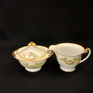Meito Milchkännchen & Zuckerdeckel handbemalt 1950-1970 Japan Blumensprays mit Gold - Bild 1 von 12
