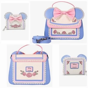 NEW! LOUNGEFLY DISNEY MINNIE MOUSE FLORAL LACE CROSSBODY BAG & MATCHING WALLET! - Picture 1 of 13