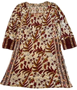 NUEVO CON ETIQUETAS Túnica Suave Envolventes Pequeña Marrón Estampado Otoño Dorado Botón Lateral Mangas Tejidas - Imagen 1 de 14