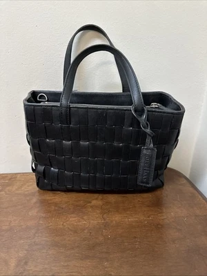 Cole Haan Black Leather Heritage Basket Weave Handbag Purse - Image 1 of 4