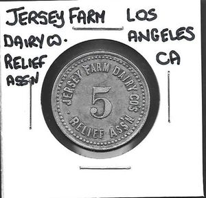 Jersey Farm Dairy Co. Relief Assn. Los Angeles California Milk Medaille - Bild 1 von 2