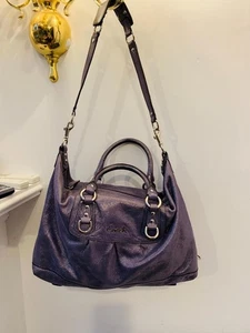 Auténtico bolso de mano Coach Ashley púrpura de cuero 20x 16 pulgadas y correa - Imagen 1 de 19