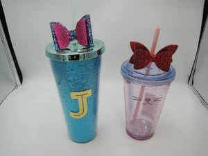 Starbucks Lot of 2 Tumblers: Blue Glitter w J Logo & Valentines Day Cat Heart - Picture 1 of 14