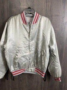 Chaqueta de bombardero vintage Swingster satinada adulto mediana plateada Elle Lodge 2674 - Imagen 1 de 7