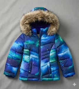Girls madden girl Hooded Insulated Puffer Jacket Galaxy Size 4-5 NEW - Picture 1 of 2