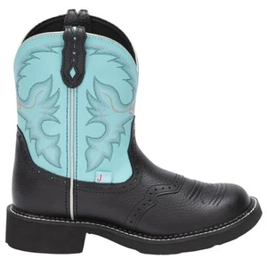 Justin Boots Gemma Embroidered Round Toe Cowboy Booties Womens Black, Blue Casua - Picture 1 of 5