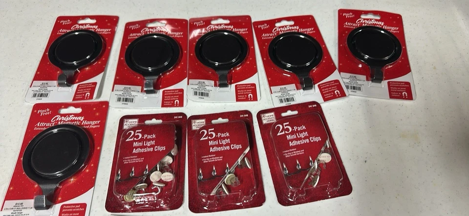 Christmas Magnetic Hangers 6 Ps Light Clips 3 Boxes Ornaments Hooks 4 Boxes New - Image 1 of 4