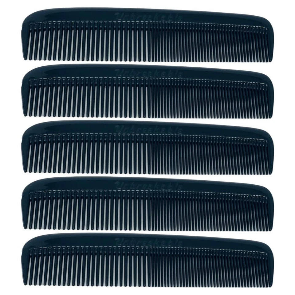 G.B.S (5 Pack) Pocket Comb Black Unbreakable round Teeth Course Fine Pocket Bear