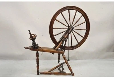 Antique Canadian Primitive Country Wooden Colonial Spinning Wheel - Image 1 of 3
