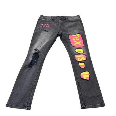 Cult Of Individuality X S*x Pistols Black Spellout Zipper Ankle Jeans Size 42x32 - Image 1 of 4