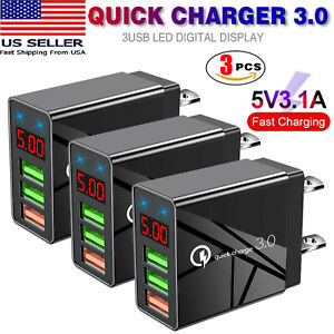 3PACK 3 Port Fast Quick QC 3.0 USB Hub Wall Charger Power Charge Adapter US Plug