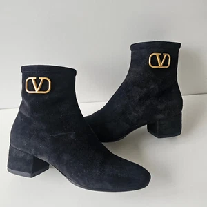 Valentino Vlogo Signature  Black Suede Ankle Boots 38 not Rockstud - Picture 1 of 14