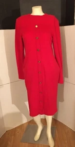 Abito donna vintage invernale TON’I taglia 8 rosso petite manica lunga bottoni tono oro - Foto 1 di 12