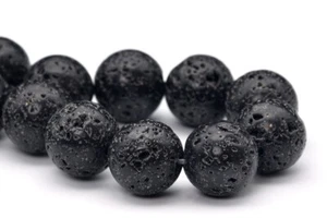 Cuentas de piedras preciosas de lava volcánica negras naturales de 12 mm grado AA cuentas sueltas redondas de 7" - Imagen 1 de 4