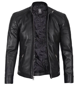 Men's Black Leather Jacket Handmade Biker Cafe Racing Leather Jacket For Biker - Picture 1 of 5