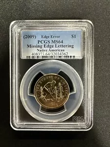 2009 1 $ Sacagawea Indianer Dollar Fehler fehlender Rand Schriftzug PCGS MS64 - Bild 1 von 6