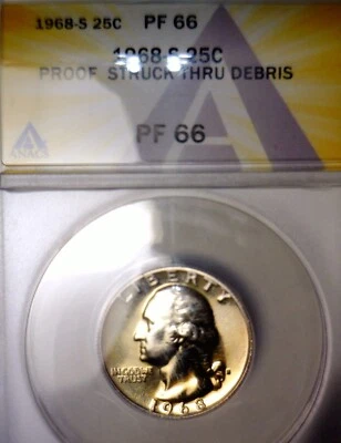1968s ERROR ANACS PR66 Struck Thru Thread Washington Quarter GEM Proof Coin  NR - Image 1 of 4