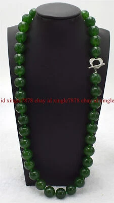 Genuine 12mm Natural Dark Green Jade Round Gemstone Beads Necklace 16-28" - Image 1 of 4