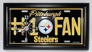 Pittsburgh Steelers #1 Fan License Plate Quartz Hang Stand Clock Works Mancave