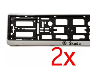 2x SILVER SKODA European Euro License Number Plate Holder Frame German Car Tag - Picture 1 of 4