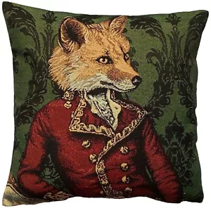 FUNDA COJÍN TAPIZ TEJIDO ACABADO A MANO FRANCÉS ZORRO RENARD 44CM - Imagen 1 de 6