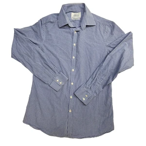 Charles Tyrwhit Extra Slim Fit Long Sleeve Dress Shirt Blue Check Mens Size 16.5 - Picture 1 of 11