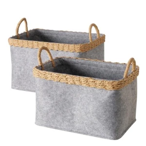 FeineHeimat Korbset "Nilo" 2-teilig Grau Natur aus Holz & Textil  - Bild 1 von 9