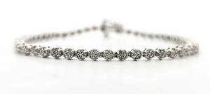 10kt White Gold Diamond Cluster Tennis Bracelet 7" Long 1.75ctw I I1 - Picture 1 of 4