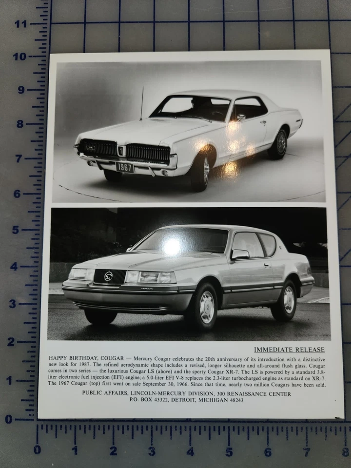 1967 1987 Mercury Cougar пресс фото брошюра - Изображение 1 из 1