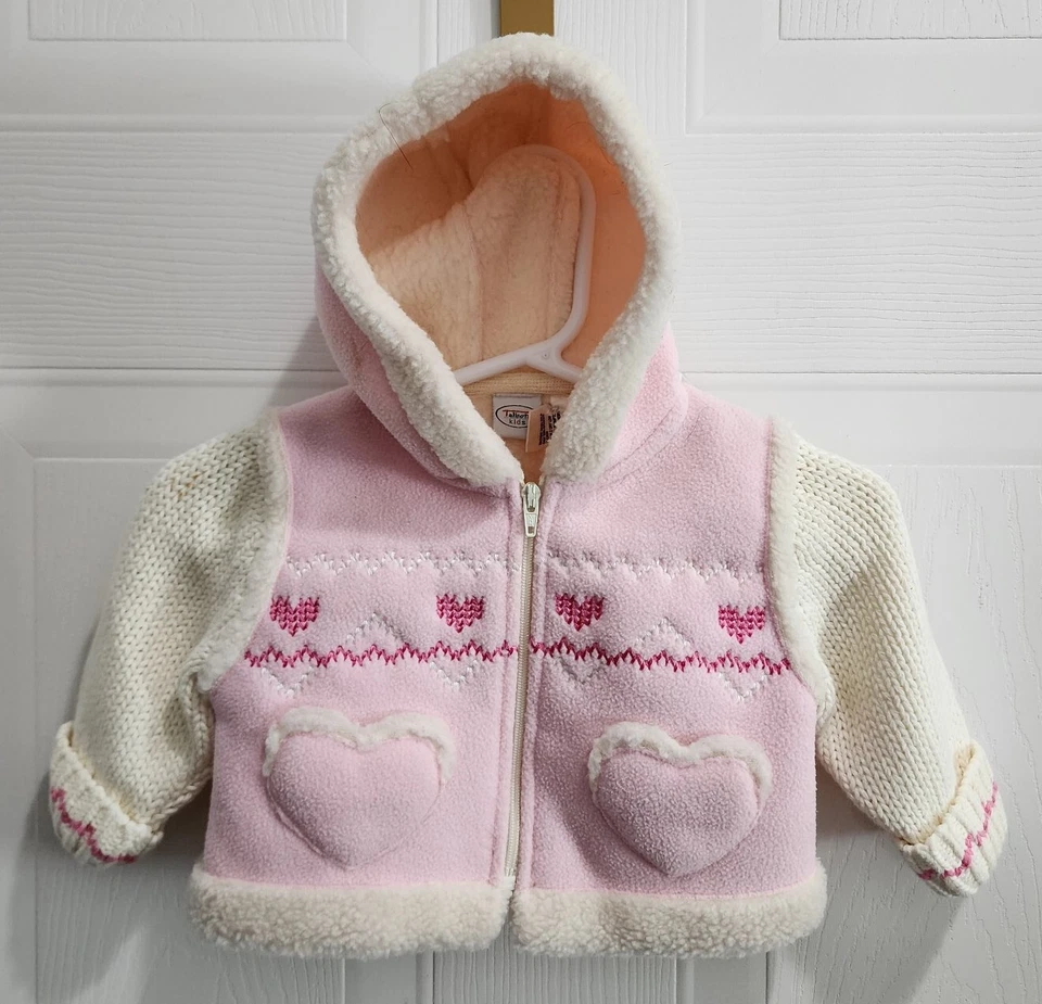 Chaqueta Suéter con Capucha Talbots Kida Bebé Niña Forrada Sherpa Corazones Rosa 0M De Colección Foto 1 de 4