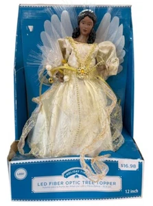 NEW Holiday Time LED 12'' GOLD Fiber Optic Angel Christmas Tree Topper Dark Skin - Picture 1 of 6