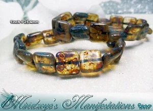 Czech Glass Picasso Amber Squares 9x9mm - Picture 1 of 3