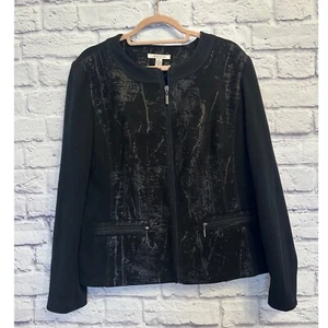 JM Collection Blazer Jacket Zip Front Career Office Black Silver Size 12 - Picture 1 of 6