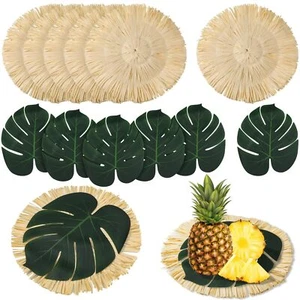 12pcs Luau Placemats and Palm Placemat Round Luau Fringe Place Mats Tropical ... - Picture 1 of 6