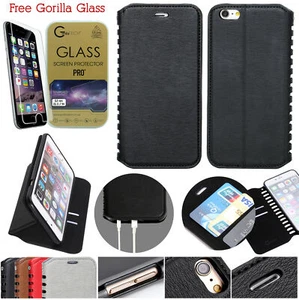 Luxury Leather Flip Slim Wallet Stand Mobile Phone Cover Case With Gorilla Glass - Picture 1 of 16