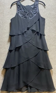 SLNY Black Tiered Sleeveless Rhinestone Knee Length Cocktail Party Dress Size 14 - Picture 1 of 17